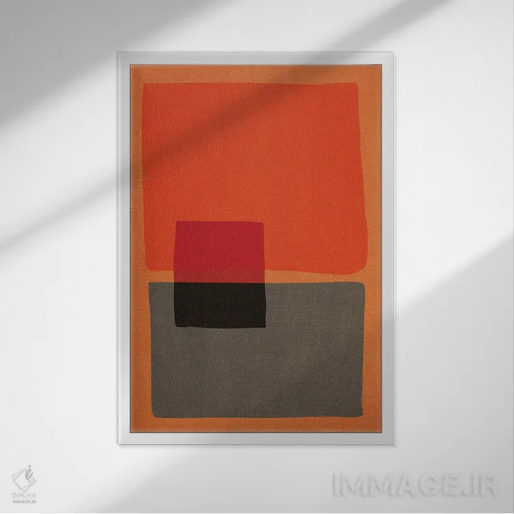 تابلو مینیمال بلوک رنگ نارنجی بژ تیره I اثر ام سی دیزاین لب - نمای قابدار سفید