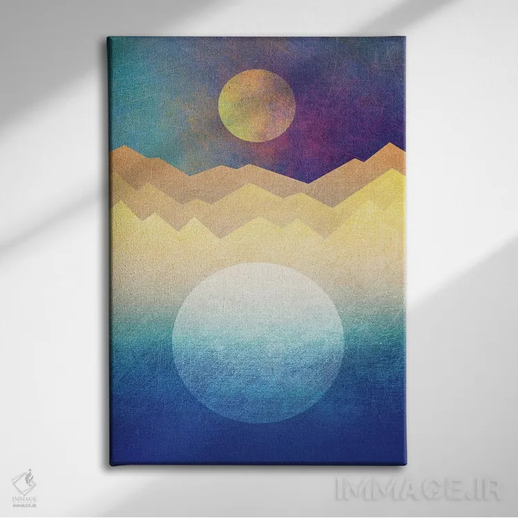 تابلو مینیمال ماه و خورشید اثر الیزابت فردریکسون - نمای روبهرو روی دیوار