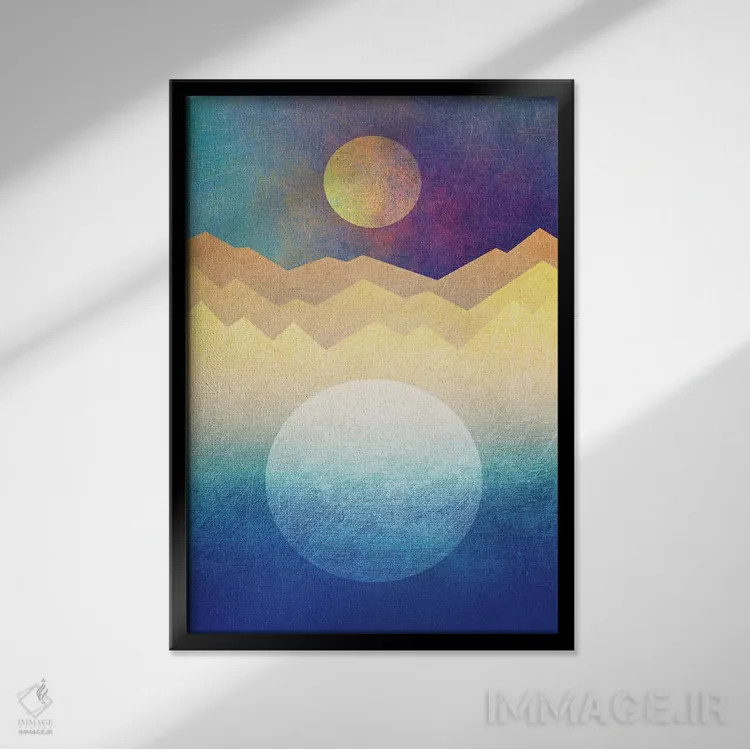 تابلو مینیمال ماه و خورشید اثر الیزابت فردریکسون - نمای قابدار مشکی