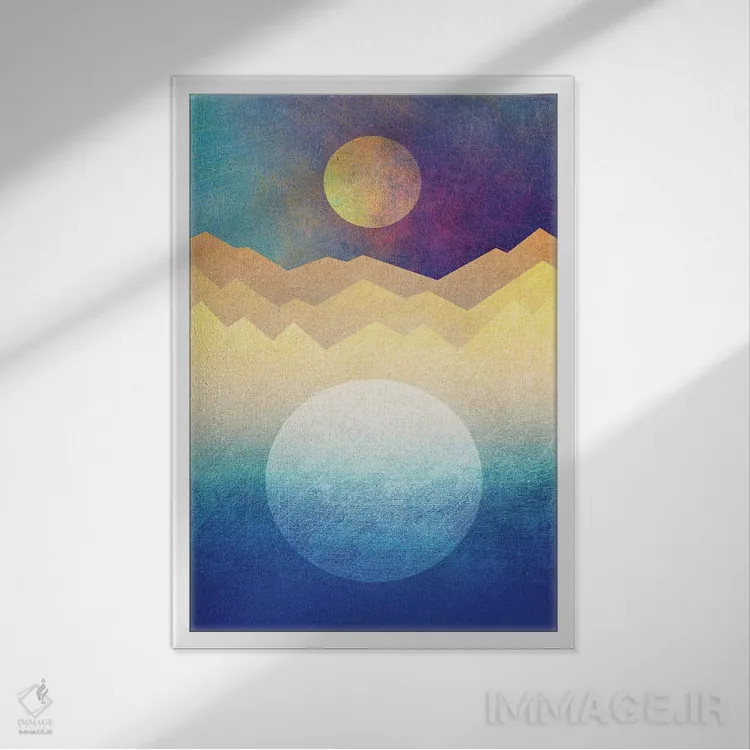 تابلو مینیمال ماه و خورشید اثر الیزابت فردریکسون - نمای قابدار سفید