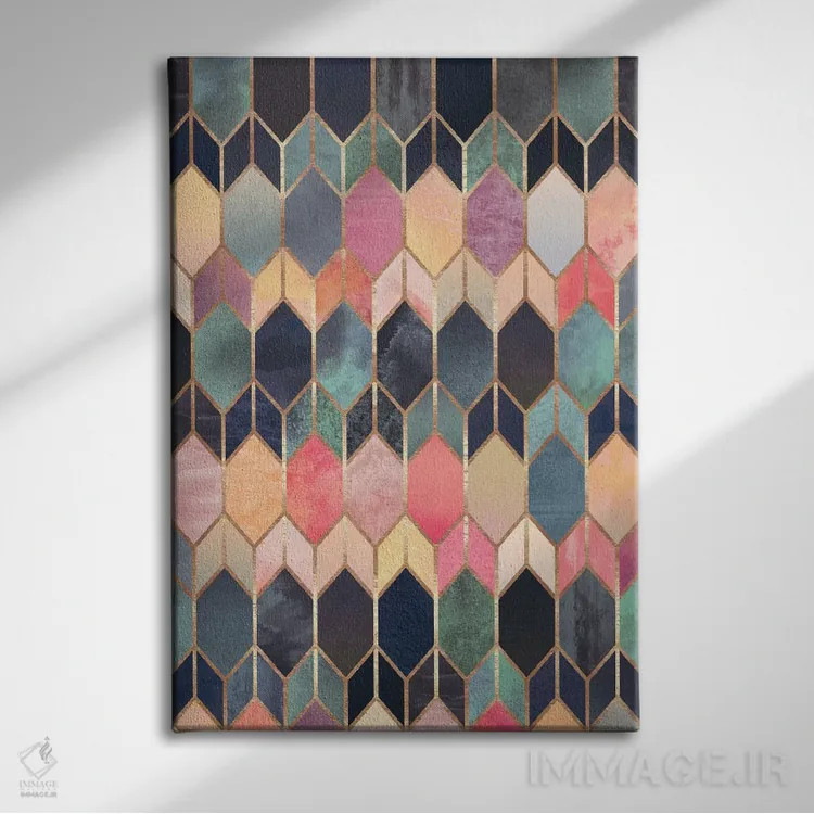 تابلو انتزاعی شیشه رنگی ۳ اثر الیزابت فردریکسون - نمای روبهرو روی دیوار