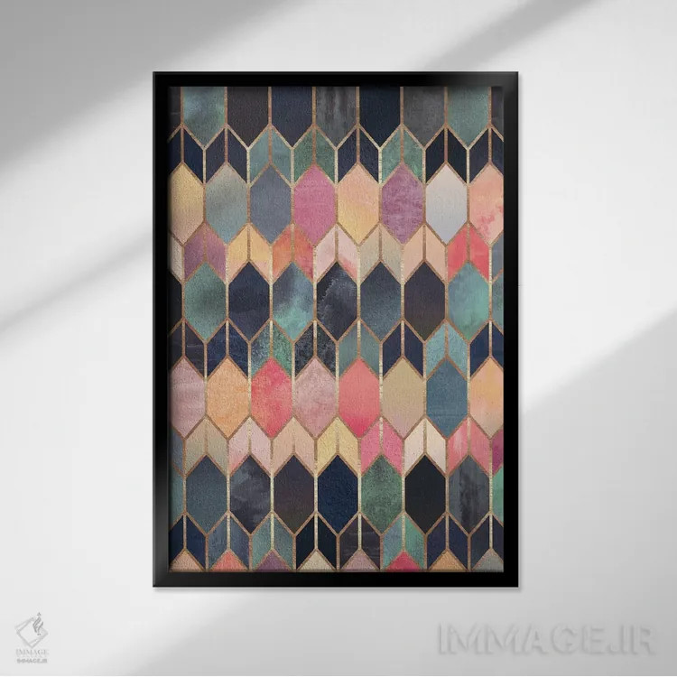 تابلو انتزاعی شیشه رنگی ۳ اثر الیزابت فردریکسون - نمای قابدار مشکی