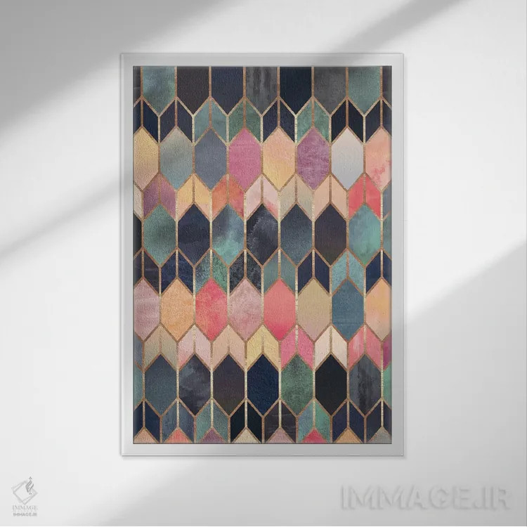 تابلو انتزاعی شیشه رنگی ۳ اثر الیزابت فردریکسون - نمای قابدار سفید