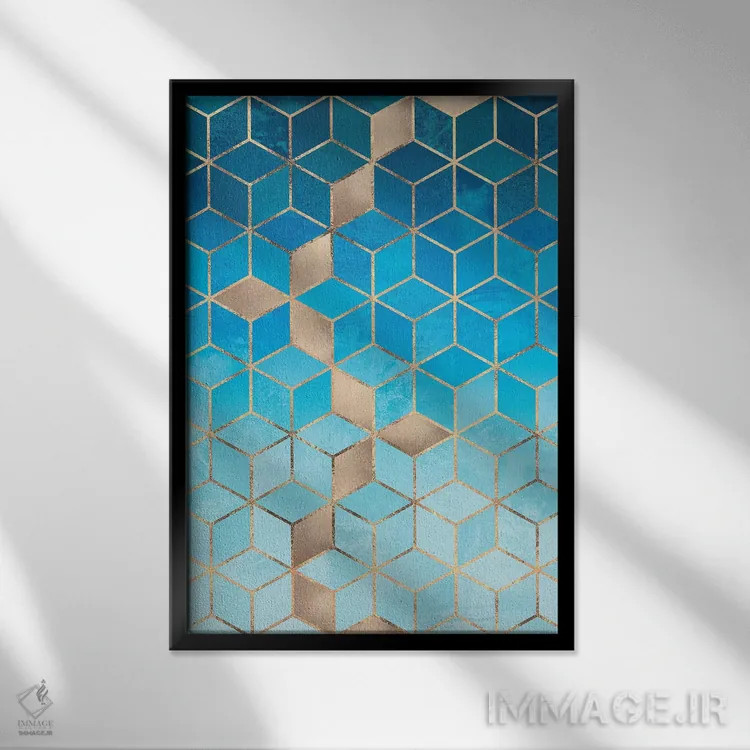 تابلو انتزاعی مکعب های دریا و آسمان اثر الیزابت فردریکسون - نمای قابدار مشکی
