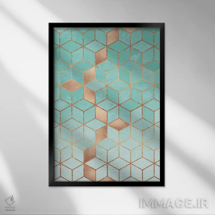 تابلو انتزاعی گرانید ملایم آکوامارین اثر الیزابت فردریکسون - نمای قابدار مشکی