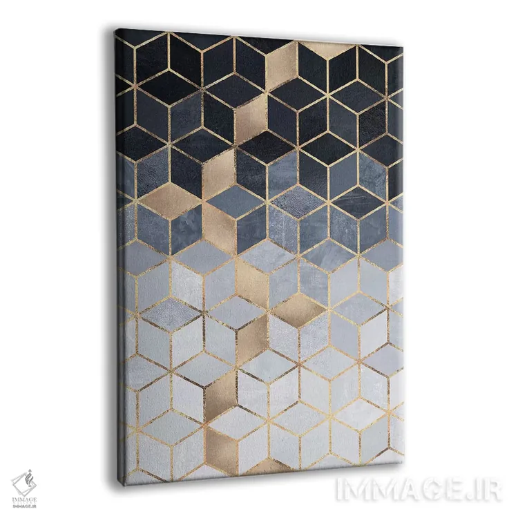 تابلو انتزاعی Rectangular,مکعب های گرباورها آبی ملایم، مستطیلی اثر الیزابت فردریکسون - نمای پرسپکتیو محصول