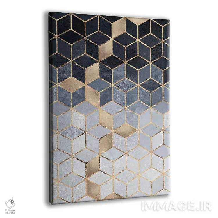 تابلو انتزاعی Rectangular,مکعب های گرباورها آبی ملایم، مستطیلی اثر الیزابت فردریکسون - نمای پرسپکتیو محصول