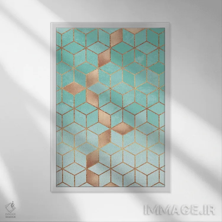 تابلو انتزاعی گرانید ملایم آکوامارین اثر الیزابت فردریکسون - نمای قابدار سفید