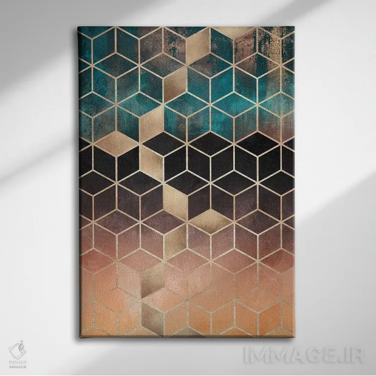تابلو انتزاعی Rectangular,مکعب های رویایی آمبره، مستطیلی اثر الیزابت فردریکسون - نمای روبهرو روی دیوار