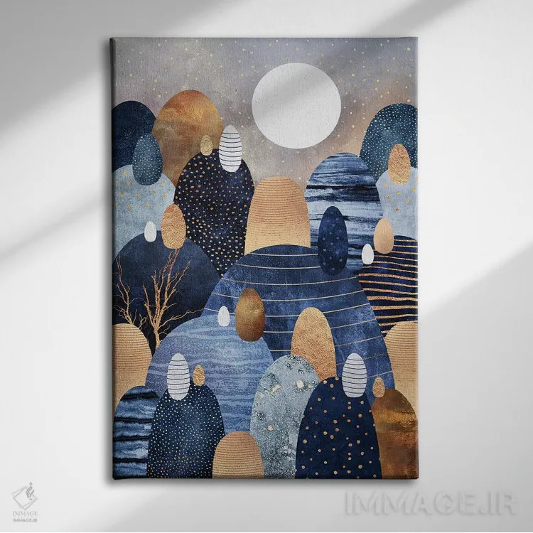تابلو انتزاعی Blue,سرزمین کوچک قلوه سنگ ها، آبی اثر الیزابت فردریکسون - نمای روبهرو روی دیوار