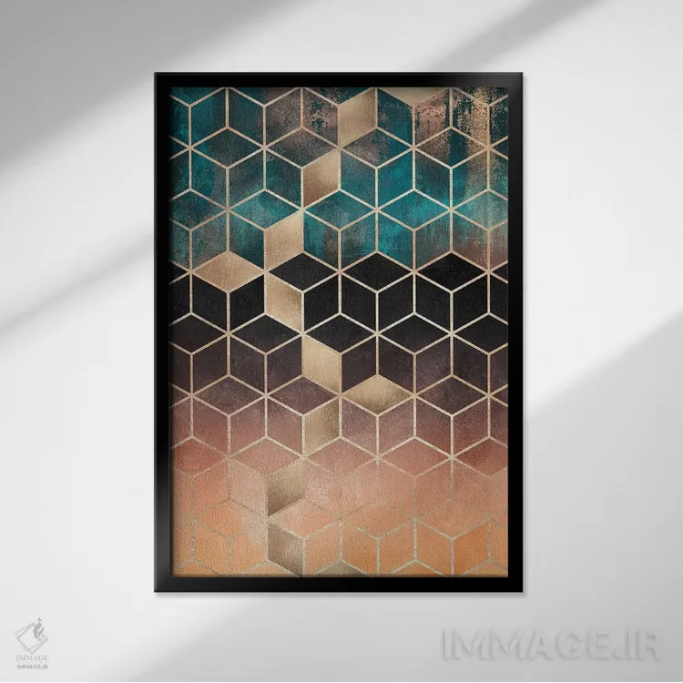 تابلو انتزاعی Rectangular,مکعب های رویایی آمبره، مستطیلی اثر الیزابت فردریکسون - نمای قابدار مشکی