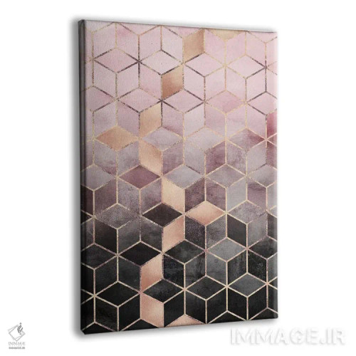 تابلو انتزاعی Rectangular,مکعب های گرباورها صورتی و خاکستری، مستطیلی اثر الیزابت فردریکسون - نمای پرسپکتیو محصول