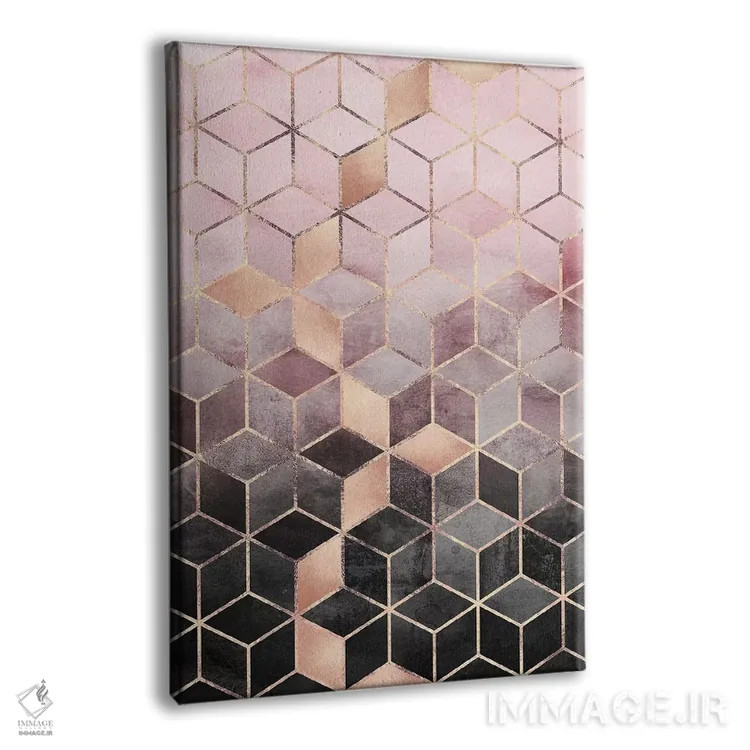 تابلو انتزاعی Rectangular,مکعب های گرباورها صورتی و خاکستری، مستطیلی اثر الیزابت فردریکسون - نمای پرسپکتیو محصول