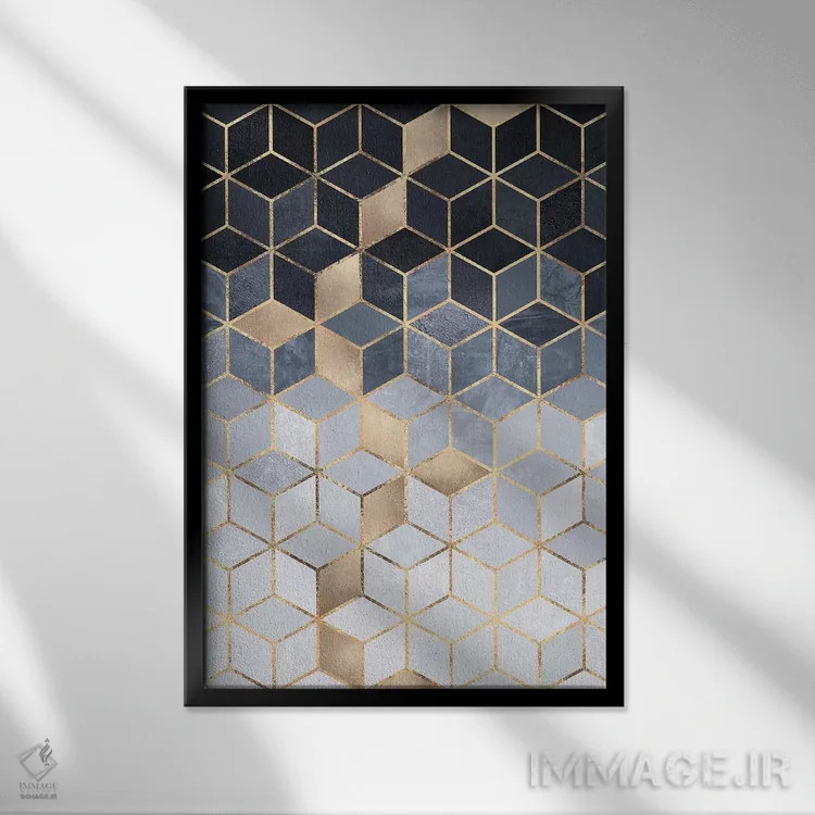 تابلو انتزاعی Rectangular,مکعب های گرباورها آبی ملایم، مستطیلی اثر الیزابت فردریکسون - نمای قابدار مشکی