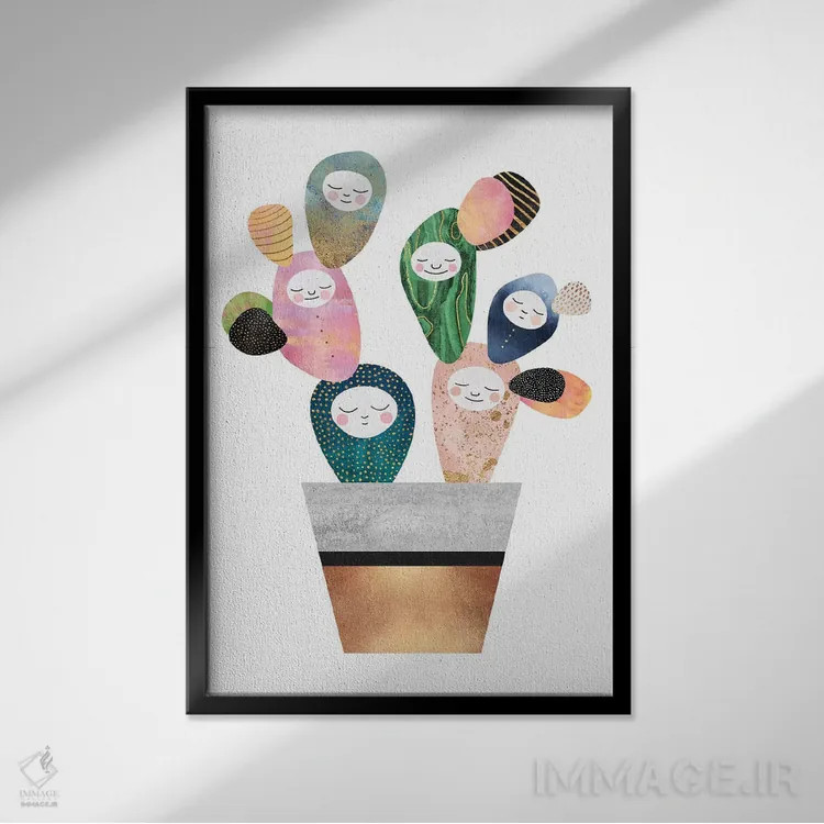 تابلو مدرن کاکتوس خواب آلود اثر الیزابت فردریکسون - نمای قابدار مشکی