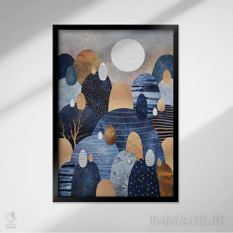 تابلو انتزاعی Blue,سرزمین کوچک قلوه سنگ ها، آبی اثر الیزابت فردریکسون - نمای قابدار مشکی