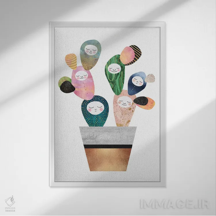 تابلو مدرن کاکتوس خواب آلود اثر الیزابت فردریکسون - نمای قابدار سفید