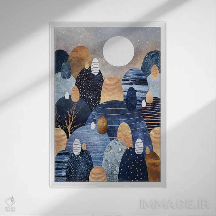 تابلو انتزاعی Blue,سرزمین کوچک قلوه سنگ ها، آبی اثر الیزابت فردریکسون - نمای قابدار سفید