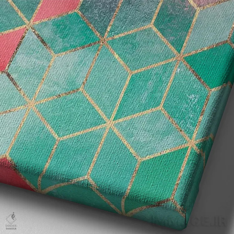 تابلو انتزاعی Rectangular,مکعب های رز و فیروزه ای، مستطیلی اثر الیزابت فردریکسون - نمای نزدیک بافت بوم