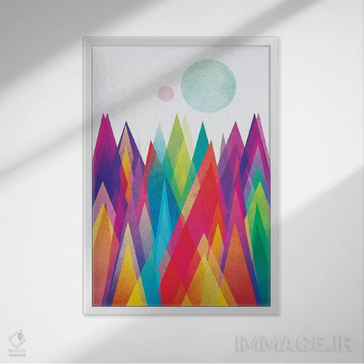 تابلو انتزاعی سرزمین رنگارنگ اثر الیزابت فردریکسون - نمای قابدار سفید