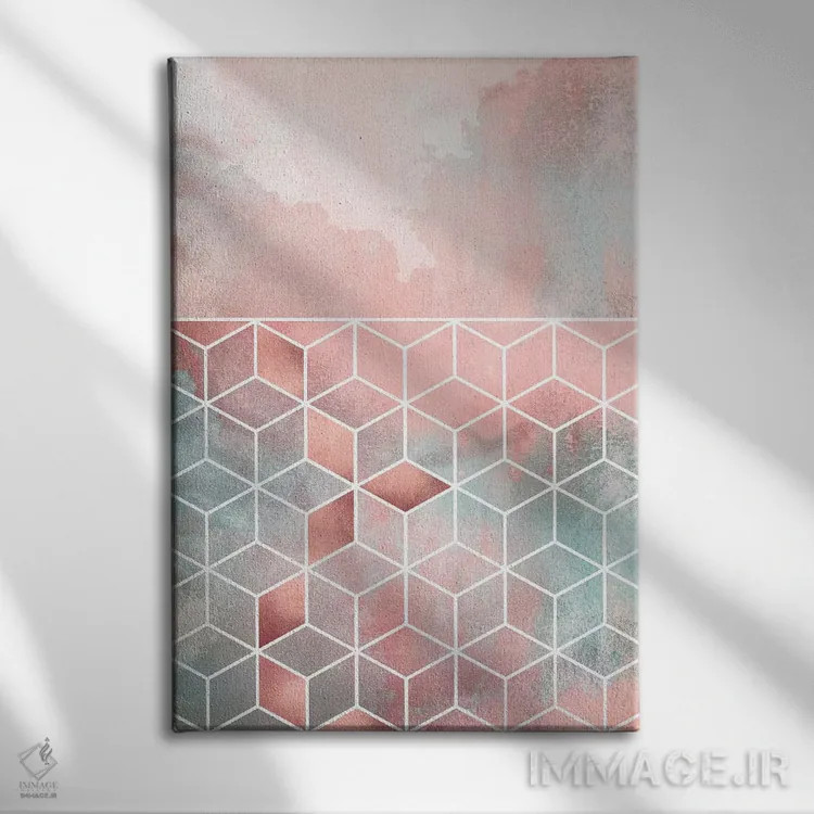 تابلو مدرن ابر و مکعب های رز I اثر الیزابت فردریکسون - نمای روبهرو روی دیوار