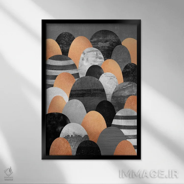 تابلو انتزاعی سنگ های مسی اثر الیزابت فردریکسون - نمای قابدار مشکی