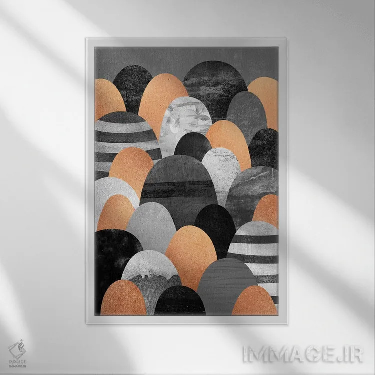 تابلو انتزاعی سنگ های مسی اثر الیزابت فردریکسون - نمای قابدار سفید