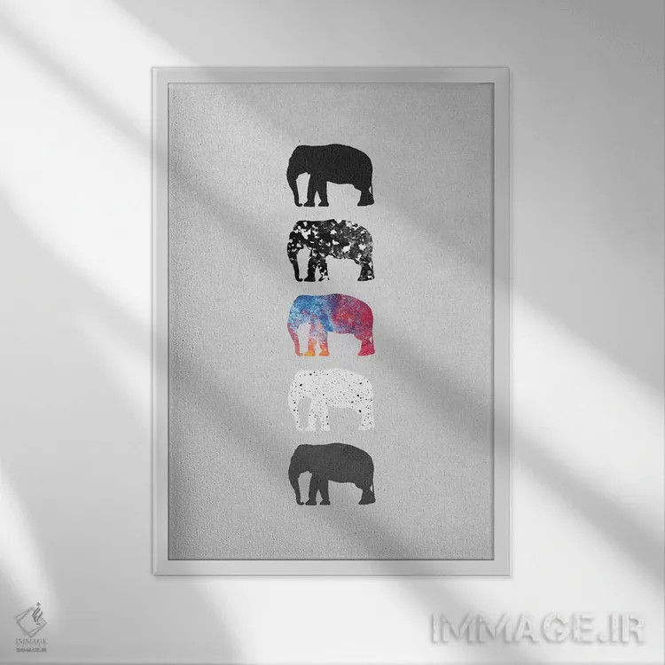 تابلو مدرن پنج فیل اثر الیزابت فردریکسون - نمای قابدار سفید