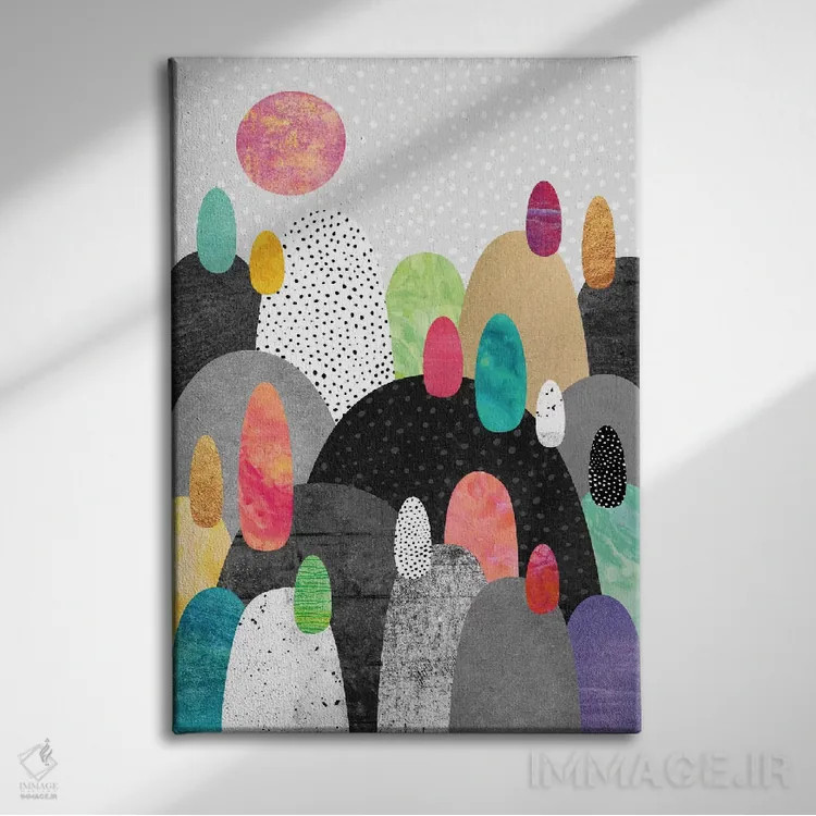 تابلو انتزاعی سرزمین کوچک سنگریزه ها اثر الیزابت فردریکسون - نمای روبهرو روی دیوار