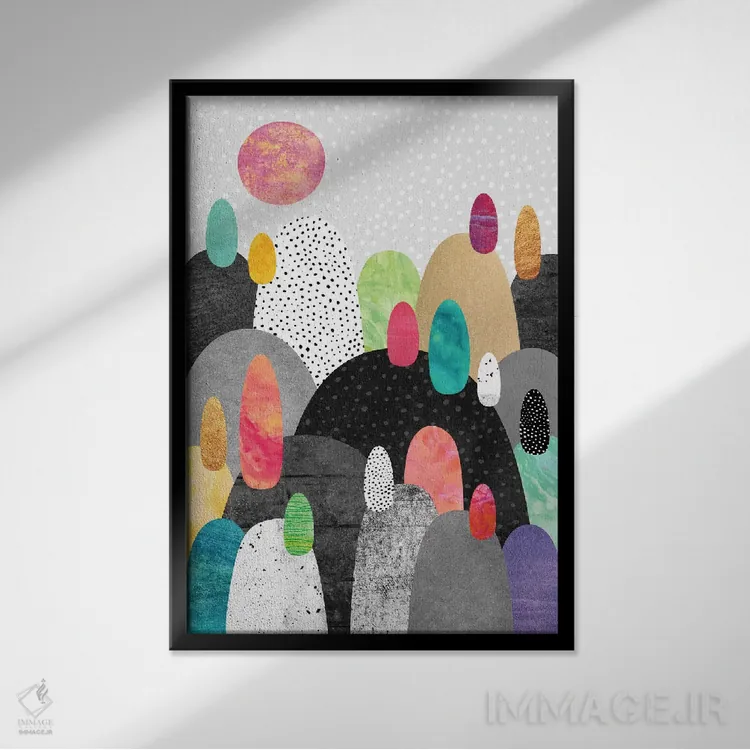 تابلو انتزاعی سرزمین کوچک سنگریزه ها اثر الیزابت فردریکسون - نمای قابدار مشکی