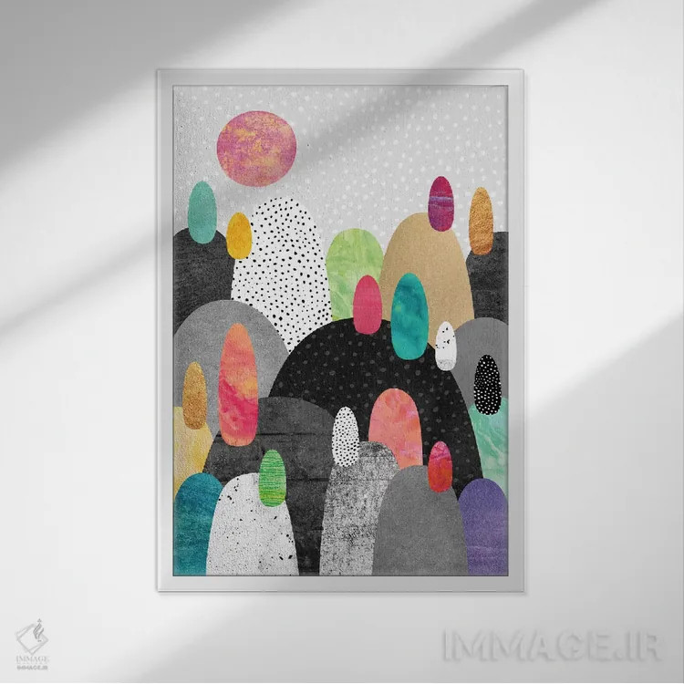 تابلو انتزاعی سرزمین کوچک سنگریزه ها اثر الیزابت فردریکسون - نمای قابدار سفید