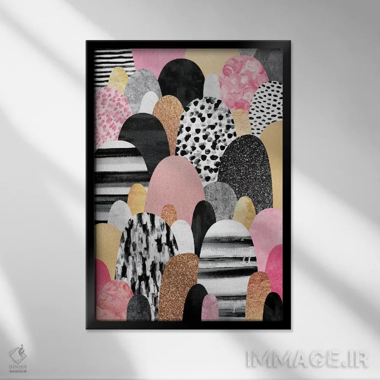 تابلو انتزاعی سنگریزه های صورتی اثر الیزابت فردریکسون - نمای قابدار مشکی