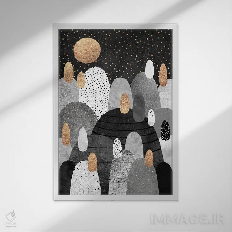 تابلو انتزاعی سرزمین کوچک سنگریزه ها در شب اثر الیزابت فردریکسون - نمای قابدار سفید