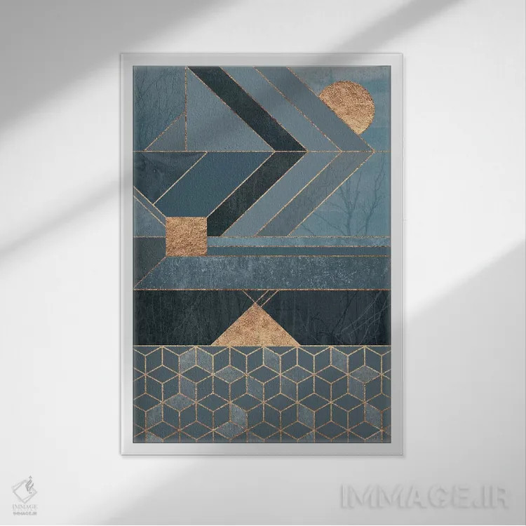 تابلو انتزاعی آبی اسکانباوراویایی اثر الیزابت فردریکسون - نمای قابدار سفید