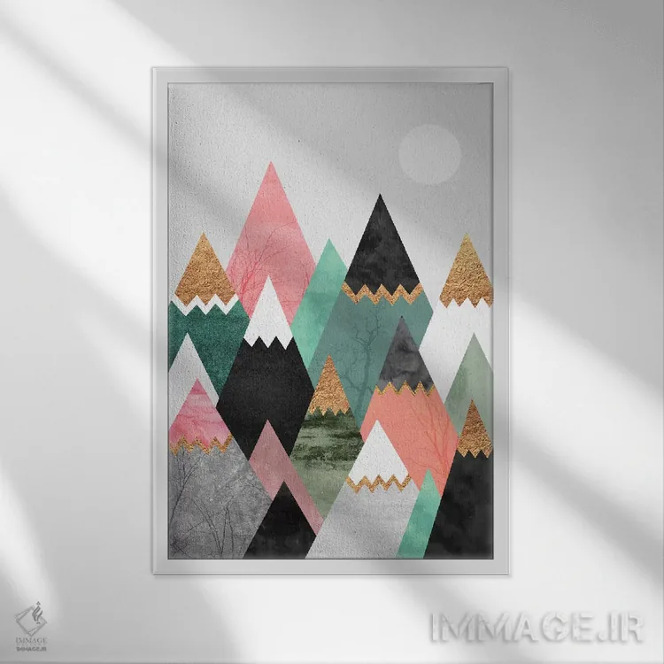 تابلو انتزاعی کوه های زیبا اثر الیزابت فردریکسون - نمای قابدار سفید