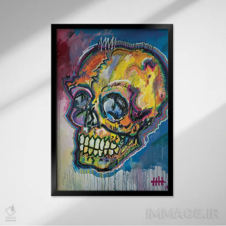 تابلو دکوراتیو جمجمه ۱۹ اثر اددی لاو - نمای قابدار مشکی