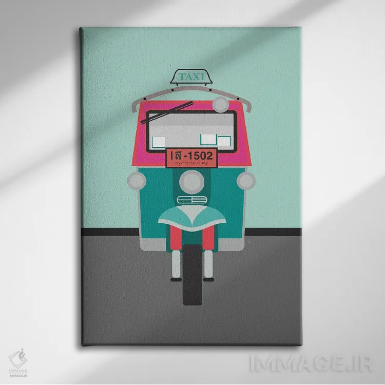 تابلو مدرن "توک توک تاکسی تایلند" اثر لایمن کریتیو کو. - نمای روبهرو روی دیوار
