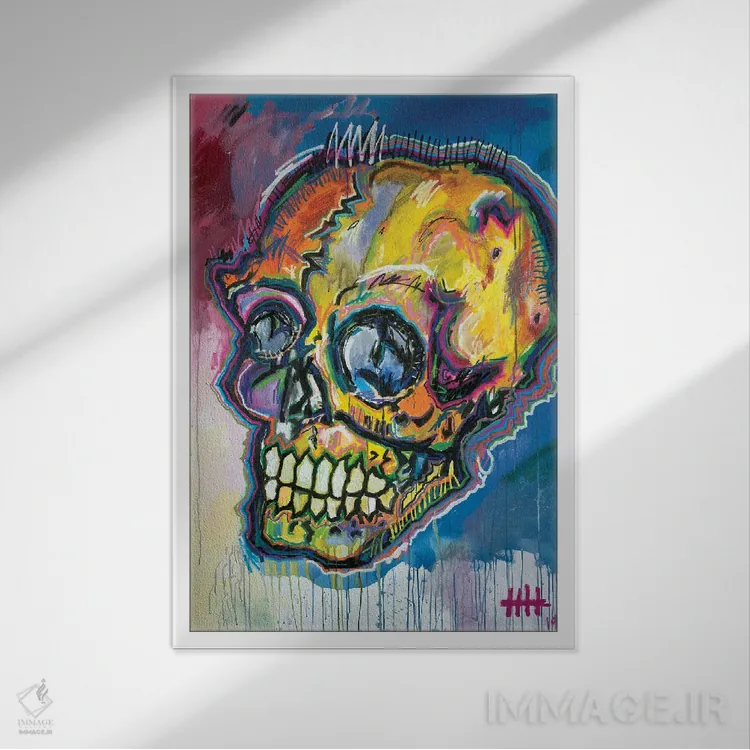 تابلو دکوراتیو جمجمه ۱۹ اثر اددی لاو - نمای قابدار سفید