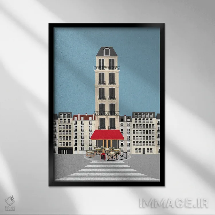 تابلو مدرن "پاریس، فرانسه | کافه پاریسی در خیابان" اثر لایمن کریتیو کو. - نمای قابدار مشکی