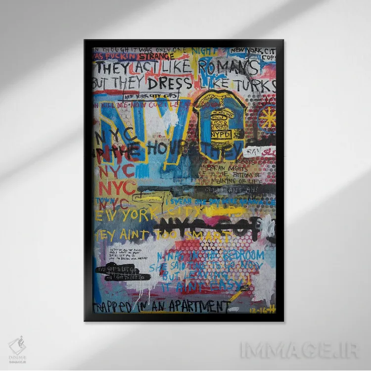 تابلو دکوراتیو پلیس های شهر نیویورک اثر اددی لاو - نمای قابدار مشکی