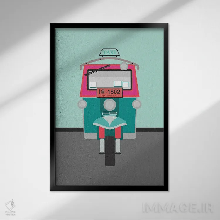 تابلو مدرن "توک توک تاکسی تایلند" اثر لایمن کریتیو کو. - نمای قابدار مشکی