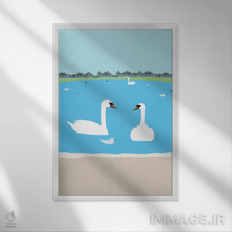 تابلو مدرن "قوهای استخر گرد، باغ های کنزینگتون، لندن، انگلستان " اثر لایمن کریتیو کو. - نمای قابدار سفید