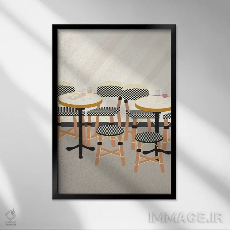 تابلو مدرن "صندلی های کافه پاریس، فرانسه" اثر لایمن کریتیو کو. - نمای قابدار مشکی