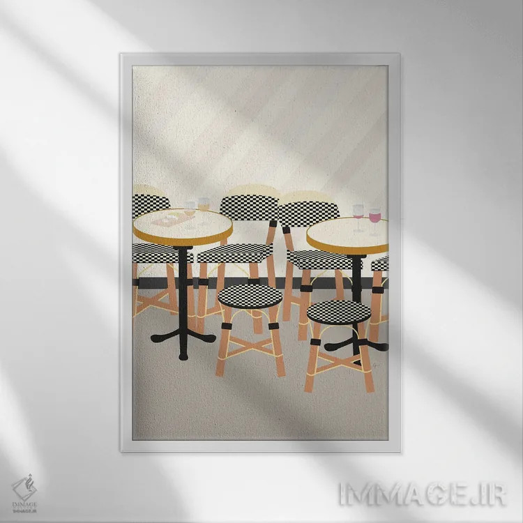تابلو مدرن "صندلی های کافه پاریس، فرانسه" اثر لایمن کریتیو کو. - نمای قابدار سفید