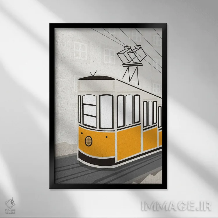تابلو مدرن "لیسبون، پرتغال، تراموا، تله کابین، آسانسور دا بیکا" اثر لایمن کریتیو کو. - نمای قابدار مشکی