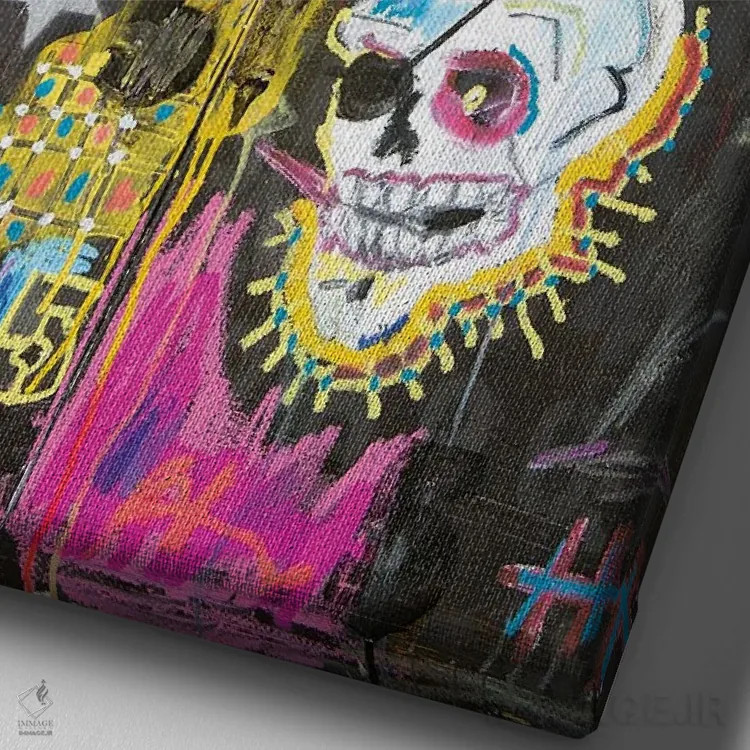 تابلو دکوراتیو "جلد کتاب گنجینه های عملی اسطوره های آمریکایی: مرد میمون" اثر اددی لاو - نمای نزدیک بافت بوم