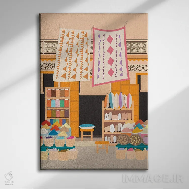 تابلو مدرن "فروشگاه مباوره مراکش، مراکش" اثر لایمن کریتیو کو. - نمای روبهرو روی دیوار