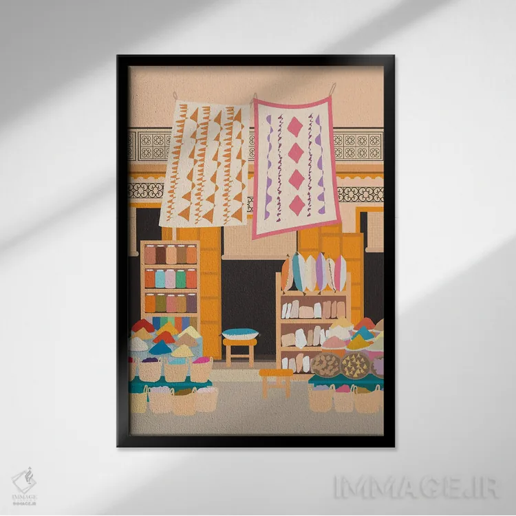 تابلو مدرن "فروشگاه مباوره مراکش، مراکش" اثر لایمن کریتیو کو. - نمای قابدار مشکی