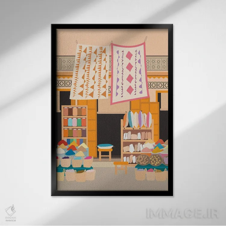 تابلو مدرن "فروشگاه مباوره مراکش، مراکش" اثر لایمن کریتیو کو. - نمای قابدار مشکی