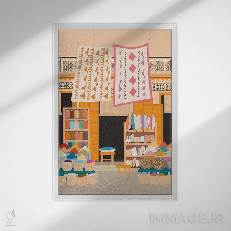 تابلو مدرن "فروشگاه مباوره مراکش، مراکش" اثر لایمن کریتیو کو. - نمای قابدار سفید